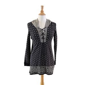 Free People Intimately Cotton Blend Navy Gray Long Hoodie Tie / Lace Up Neck, XS